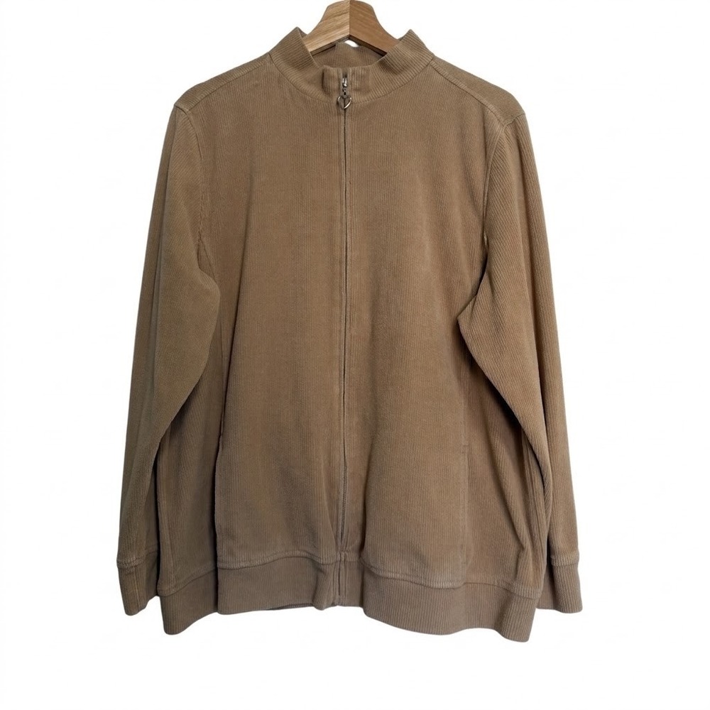 Carroll Reed Ribbed Zip Up Jacket Tan Beige Womens Large Heart Zipper